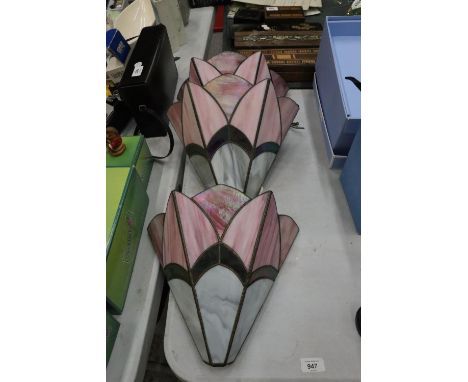 THREE TIFFANY STYLE WALL LAMP SHADES 