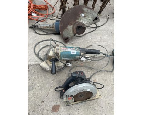 THREE POWER TOOLS TO INCLUDE TWO GRINDERS ONE BEING A MAKITA AND A RIP SAW 