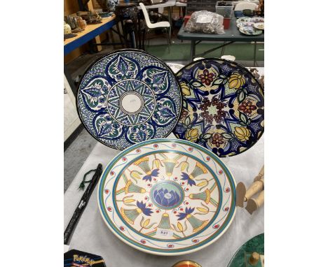 THREE LARGE POTTERY CHARGERS TO INCLUDE POOLE 