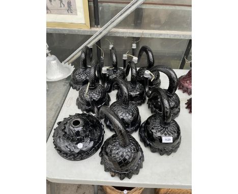 NINE VINTAGE AND RETRO BLACK MURANO GLASS LIGHT FITTINGS AND SHADES 