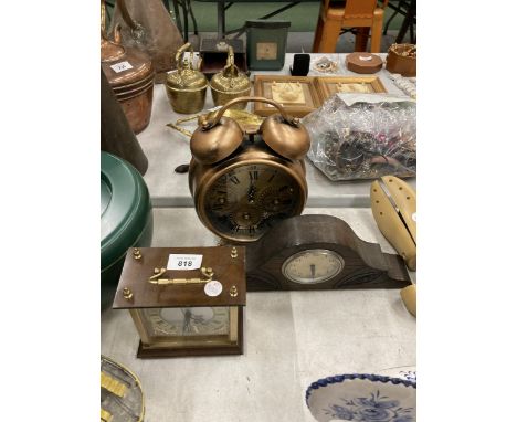 TWO VINTAGE MANTLE CLOCKS PLUS A LARGE ALARM STYLE CLOCK 