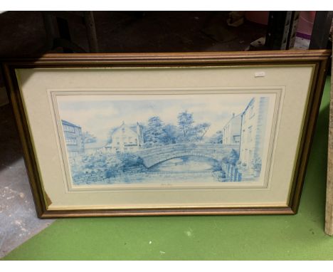 A FRAMED PRINT OF RIVER TAME BY N.S. NELSON 