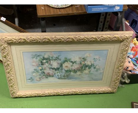 A LARGE FRAMED PRINT DEPICTING ROSES 