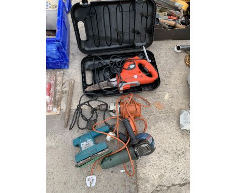 FOUR BLACK AND DECKER POWER TOOLS TO INCLUDE A DRILL, GRINDER, ETC 