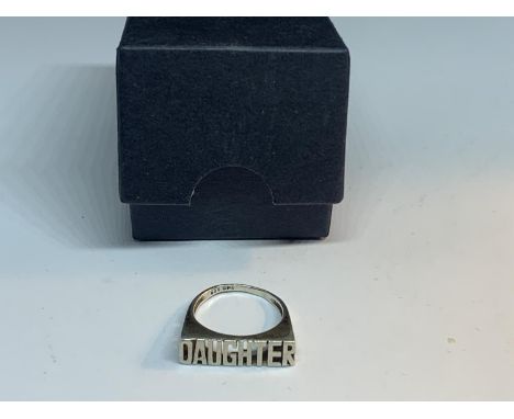 A SILVER DAUGHTER RING IN A PRESENTATION BOX 