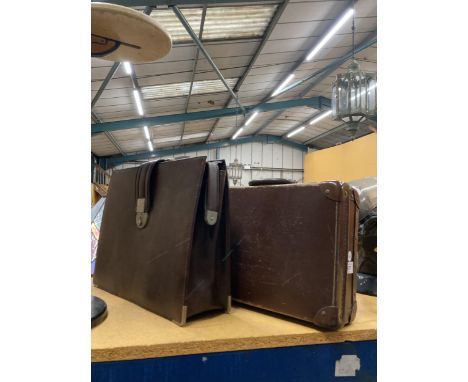 TWO VINTAGE LEATHER BRIEFCASES 