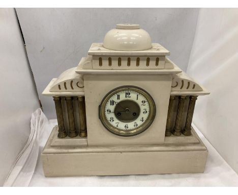 A MARBLE MANTLE CLOCK WITH A SIX COLUMN DESIGN PAINTED BY AM HEPWORTH 
