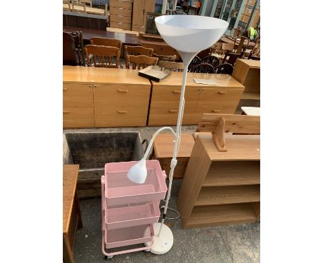 AN IKEA UPLIGHTER/READING LAMP AND THREE TIER VEGETABLE RACK 