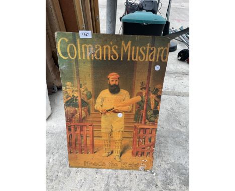 A PRINT ON BOARD OF A COLMANS MUSTARD SIGN 