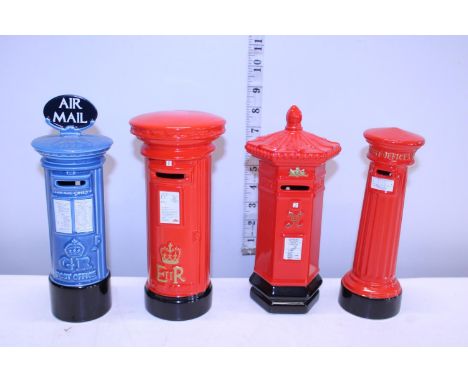 Four assorted ceramic Postbox money boxes 