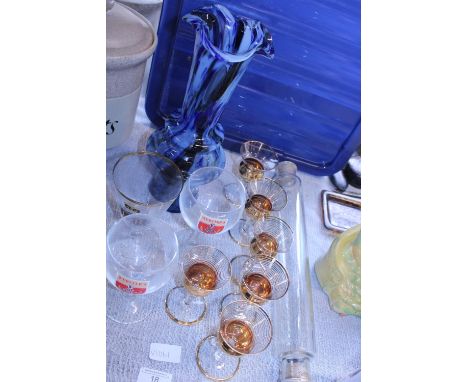 A job lot of assorted glassware including glass rolling pin, shipping unavailable 