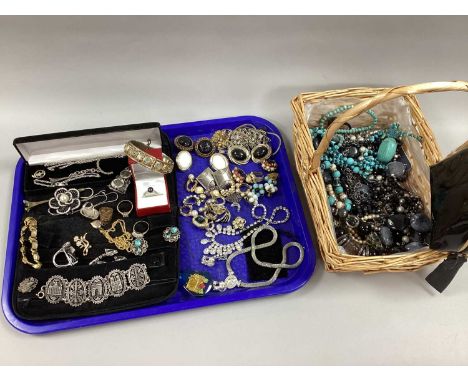 A Mixed Lot of Assorted Costume Jewellery, including vintage Paris souvenir panel bracelet, clip on earrings, assorted bead n