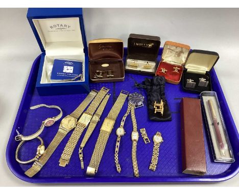 A Small Selection of Gent's Cufflinks, including a pair of gilt Daimler cufflinks, with a matching pouch, other cufflinks, to