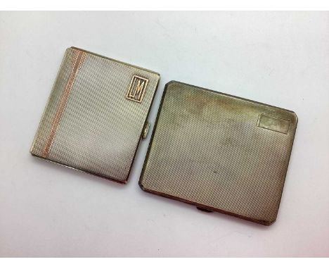 A Hallmarked Silver Cigarette Case, allover engine turned, initialled, 8.3cm; together with a large example, allover engine t