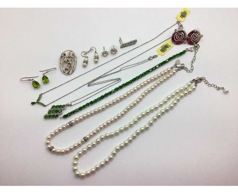 A Collection of Modern Costume Jewellery, including a claw set line bracelet, of uniform design, stamped "925", a similar pen