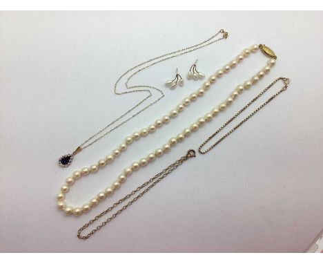 A JKa Kohle of Pforzheim Knotted Cultured Pearl Necklace with Slide Clasp Stamped "375 JKa"; together with a dainty bracelet 