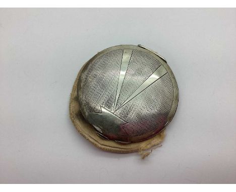 A Hallmarked Silver Powder Compact, Birmingham 1932, allover engine turned decoration, with internal mirror, 7.8cm diameter (