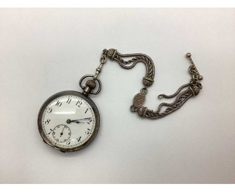 An Openface Pocket Watch, the white dial with black Arabic numerals and seconds subsidiary dial, movement stamped "Swiss Made