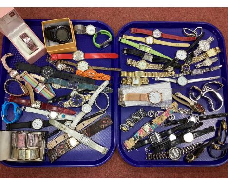 An Assortment of Ladies and Gent's Wristwatches; to include, Casio Quartz, Rotary, Fiorelli, Citizen etc :- Two Trays
