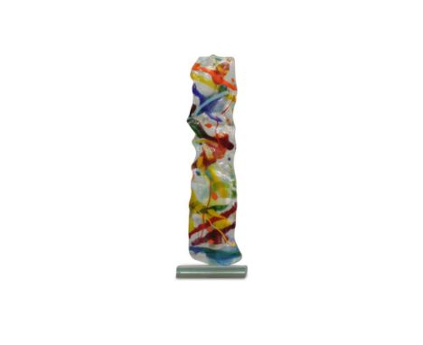 the abstract sculpture raised on a plinth base, signed with initials, 33 cm high