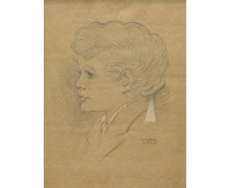 portrait of a boy, pencil sketch on paper, signed indistinctly, 21 x 28 cm
