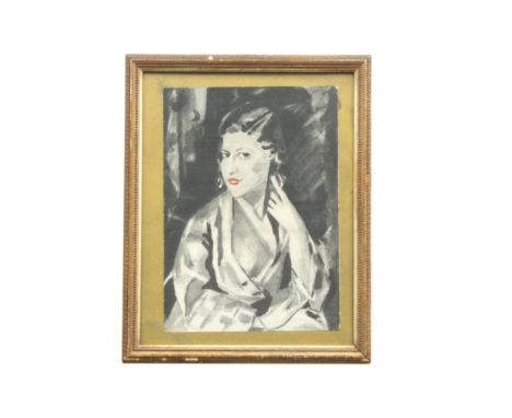 portrait of a lady, watercolour on paper, signed with initials, dated 1938, framed, 25 x 35 cm