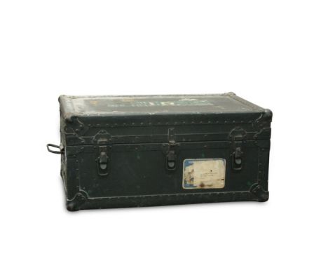of rectangular form, the metal trunk with side handles and lid with support arm, 78 cm wide