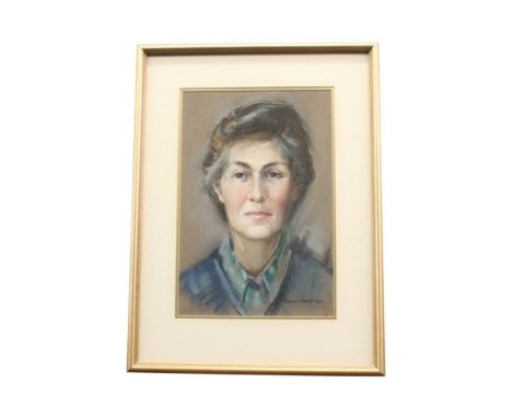 portrait of a lady, mixed media on paper, signed indistinctly to the lower right, framed, 30 x 4.5 cm