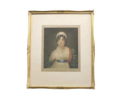 portrait of a lady, coloured print, signed to plate, framed, 28 x 34cm