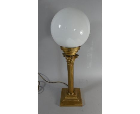 A Corinthian Column Table Lamp with Opaque Globe Shade, 58cm High 