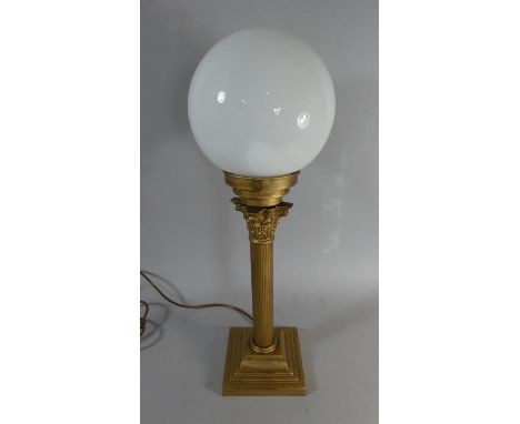 A Corinthian Column Table Lamp with Opaque Globe Shade, 58cm High 