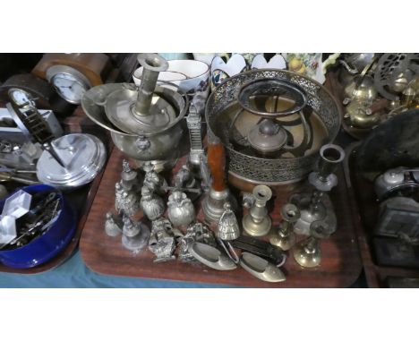 A Tray of Brassware to Include Novelty Bells, Small Candle Stick etc 