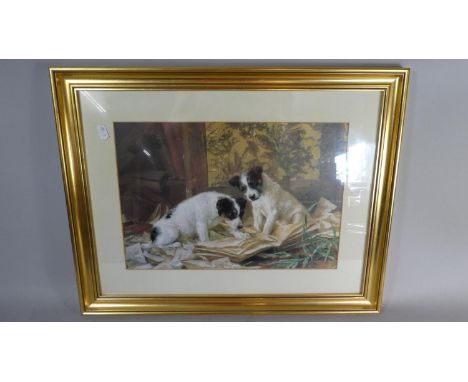 A Framed Print Depicting Terrier Puppies with Book 
