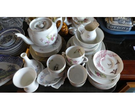 A Tray Containing Floral Pattern Teawares, Wedgwood Angela Pattern Trinket Dishes and Vases etc 