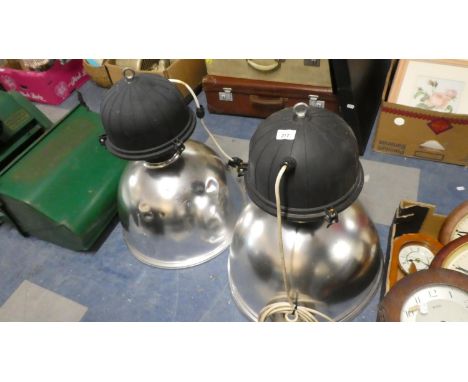 A Pair of Large Industrial Style Ceiling Light Fittings, Each 54cm High 