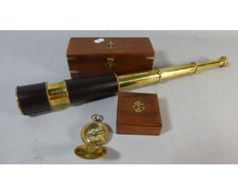 A Reproduction Cased Three Drawer Telescope and a Reproduction Cased Compass 