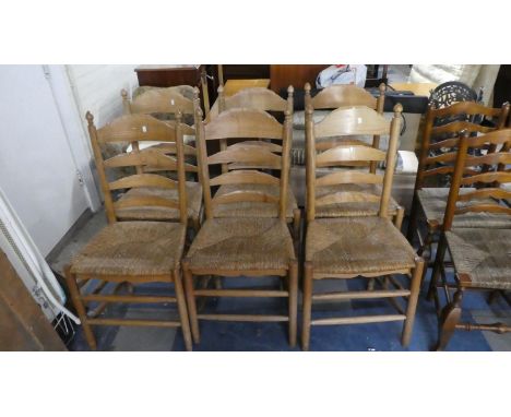 A Set of Six Rush Seated French Ladder Back Chairs 