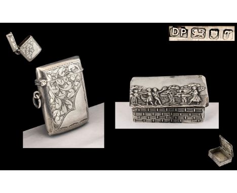 English 20th Century Sterling Silver Embossed Hinged Snuff Box with Basket Weave Design. Hallmark London 1993, Makers Mark D.