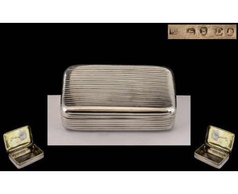 George III - Early Period Sterling Silver Hinged Snuff Box. Hallmark for London 1799, Makers Mark R.B ( Possibly Roger Biggs 