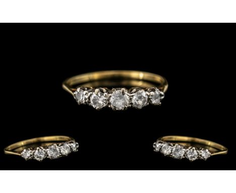 Ladies 18ct and Platinum 5 Stone Diamond Set Ring, Not Marked but Tests 18ct Gold. Ring Size K. Est Diamond Weight 0.25 pts. 