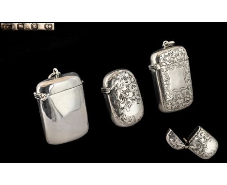 Antique Period - Excellent Trio of Silver Vesta Cases ( 3 ) In Total. All Fully Hallmarked and In Excellent Condition. Compri