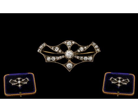 Antique Period Attractive and Top Quality Diamond Set Ladies Brooch of Pleasing Form / Design the cushion cut diamonds of exc