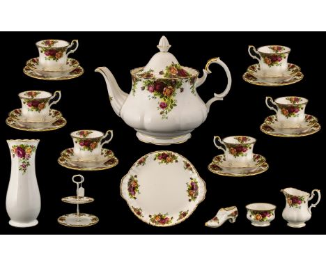 Royal Albert 'Old Country Roses' Tea Service.  Comprises: Tea Pot, Milk Jug and Sugar Bowl, 6 cups, 6 saucers and 6 cake/sand