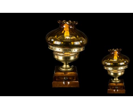 A Gothic Antique Brass Converted Candlestick Lamp of typical form, Measures 30 inches height.