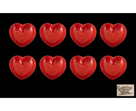 Carltonware Red Heart Shaped Dishes a set of eight dishes in total. Trade mark to base. 9 cm in diameter. 