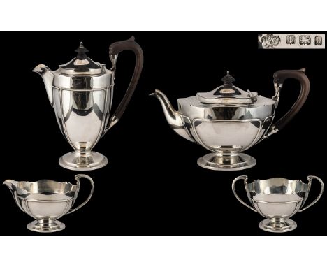 Elkington &amp; Company Stylish and Superb Quality 4 Piece Sterling Silver Tea Service of Wonderful Proportions / Design, by 