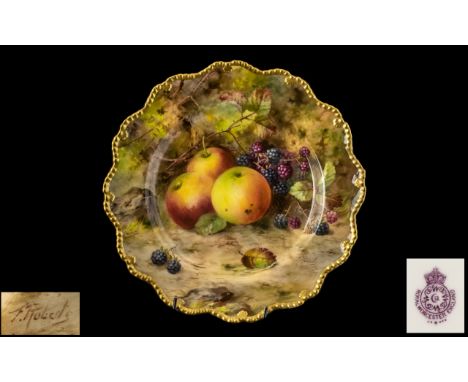 Royal Worcester - Signed and Hand Painted Cabinet Plate of Wonderful Quality ' Fallen  Fruits ' Apples Design. Signed Frank R