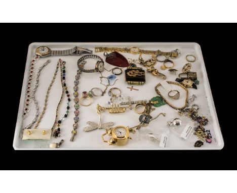 Collection of Quality Costume Jewellery comprising: bracelets, rings, brooches, pendants, miniature clock, watches, earrings,