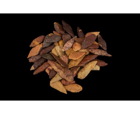 Natural History Interest. Neolithic Period Collection of Leaf Shaped or Foliate Point Stone Arrow Heads, Over Approx 30. Used