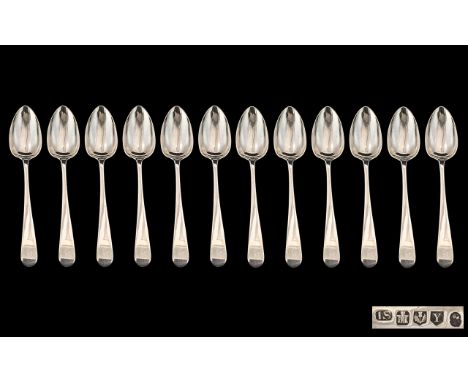 Scottish Silver - Edinburgh George III Rare Set of 12 Large Sterling Silver Soup Spoons. Hallmark for Edinburgh 1804 and Make